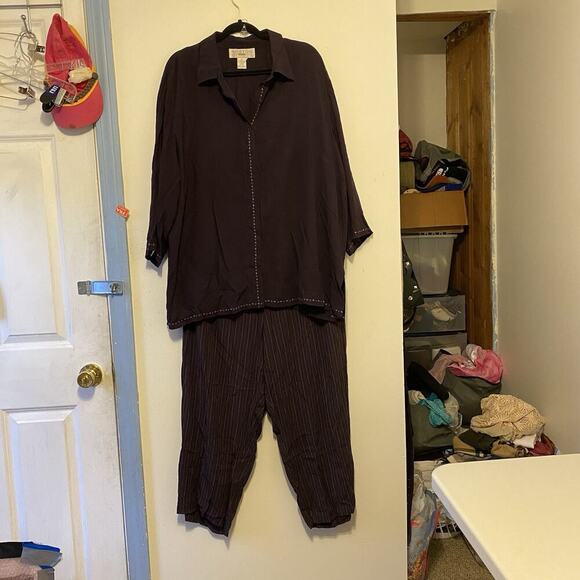 Vintage Norton Women 2X PullOn Pants Button UpShirt OutfitSet Embroidery Casual - Picture 10 of 10